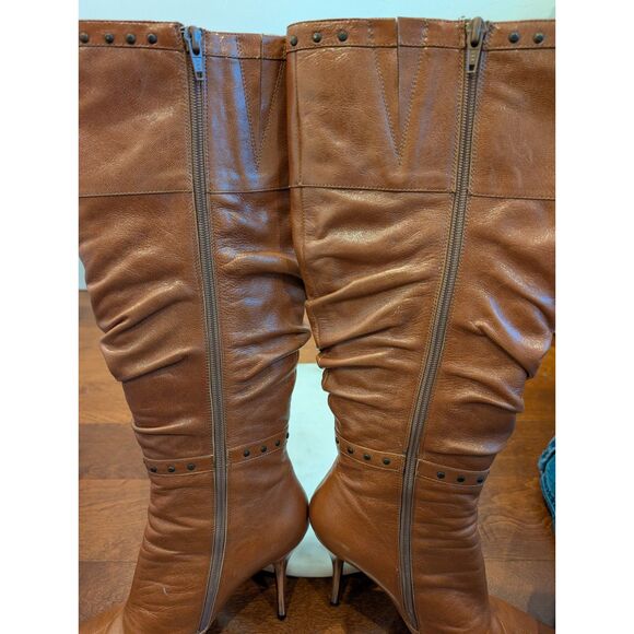 Bronx Brown Leather Boots • Studded • Pointed Toe • Size 40 • High Heel - Picture 5 of 12